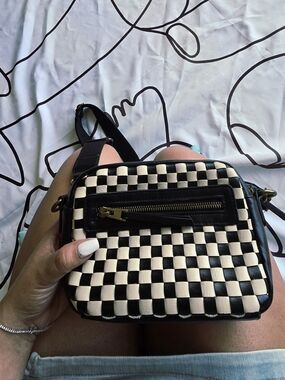 Universal Thread Black & Cream Woven Checker Crossbody Bag
